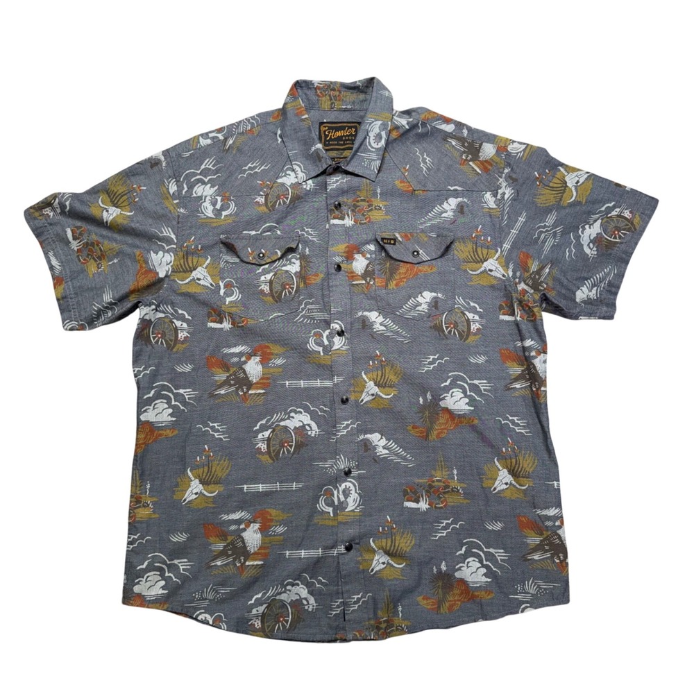 Howler Brothers H-Bar-B Snapshirt Mens XL Gray Western Desert Print Excellent